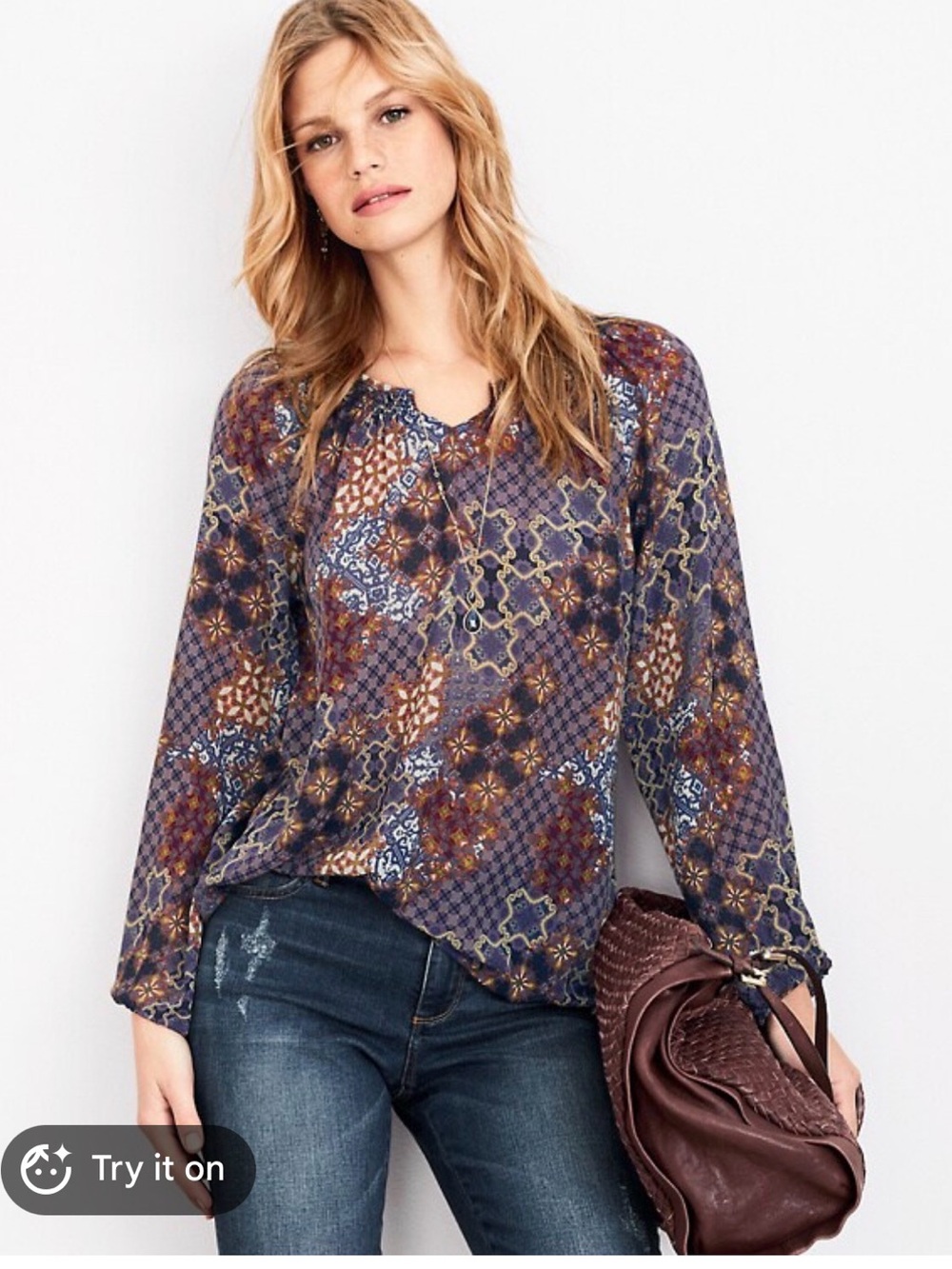 Garnet Hill silk bohemian bishop sleeve blouse‎ size XL
